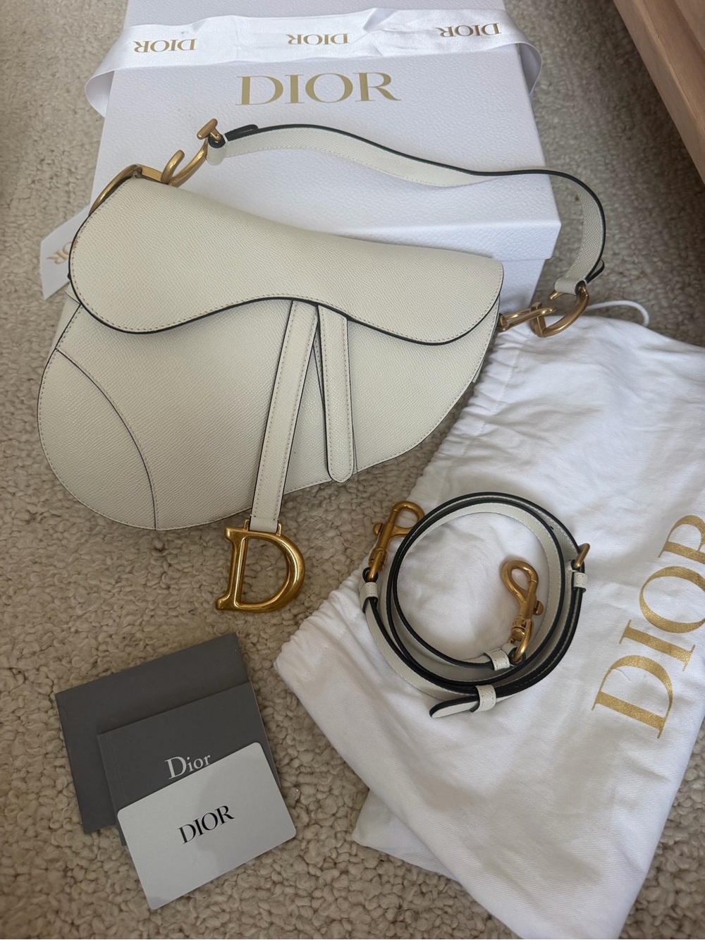 LIKE NEW Dior Cream Saddle Shoulder Bag with Gold Hardware - Picture 6 of 7